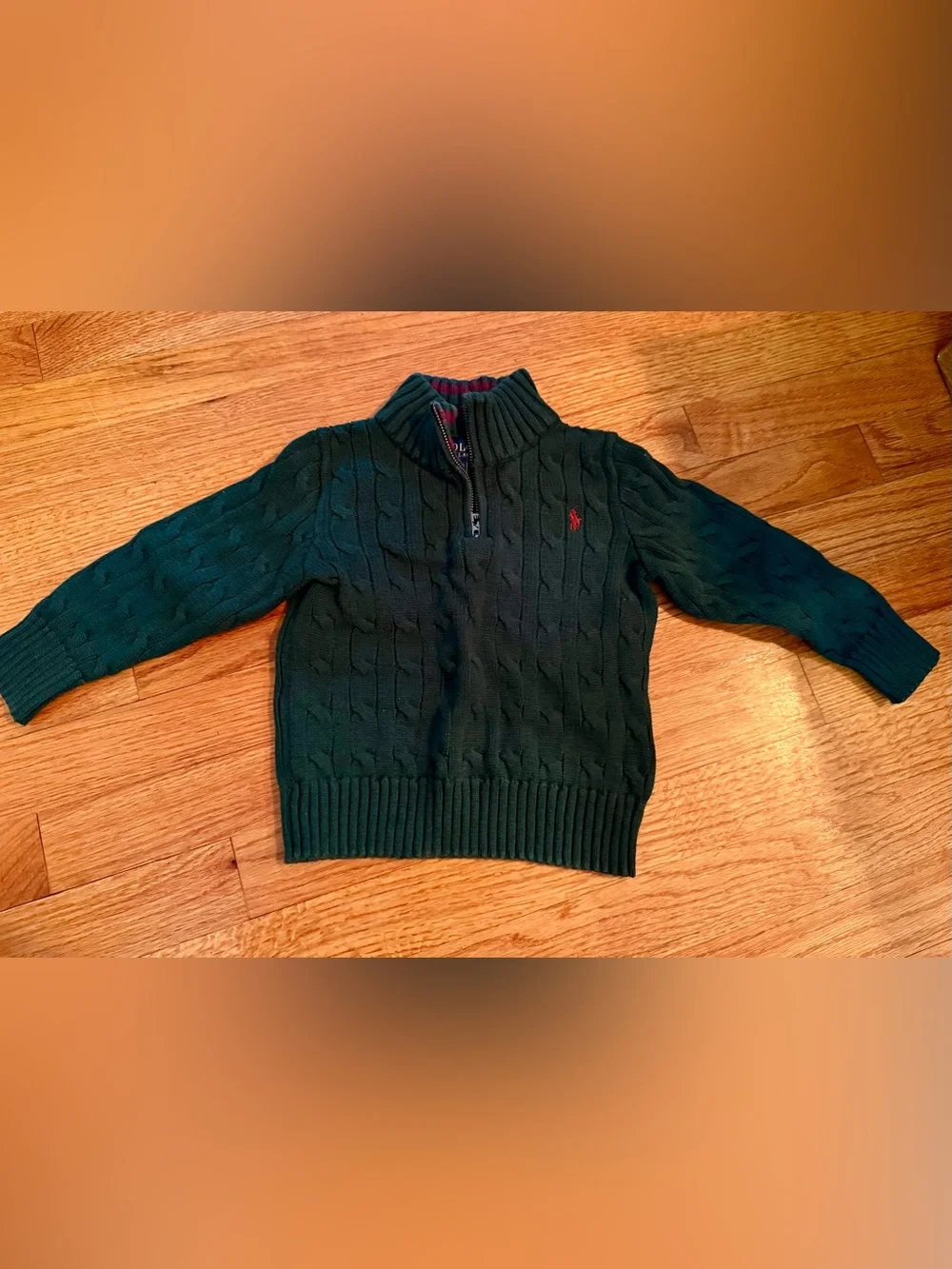 Polo Ralph Lauren Boys Cable Knit Quarter Zip Sweater GREEN 3T Excellent